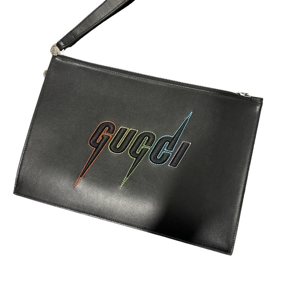 Authentic Gucci Blade Embroidered Leather Large clutch Wristlet Bag New - Picture 2 of 8